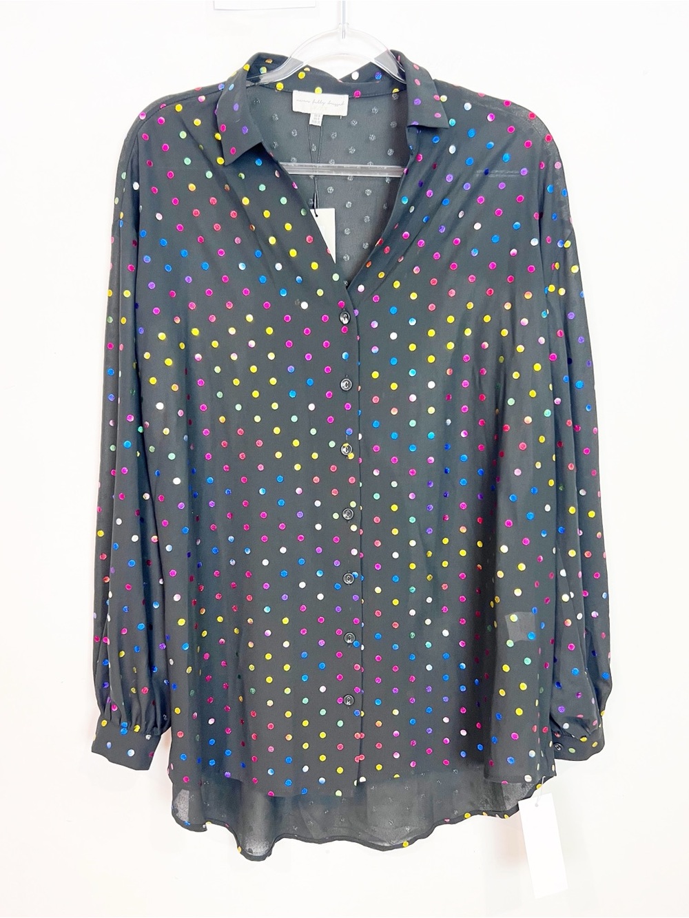 NEVER FULLY DRESSED BLACK RAINBOW SPOT POLKA DOT BLOUSE WOMENS SZ 8 NWT